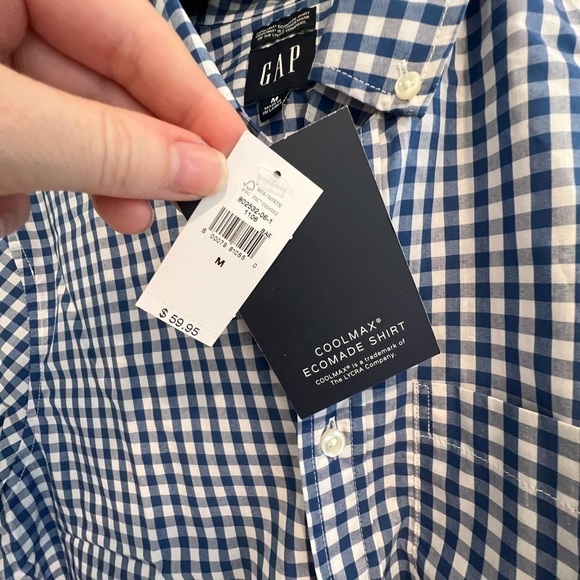 GAP Men’s Poplin Button Down Shirt in Untucked Fit. NWT! Blue Gingham. New. - Picture 8 of 10